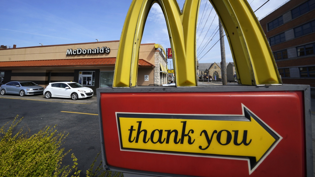 An exit sign is shown at a McDonald's restaurant in Pittsburgh