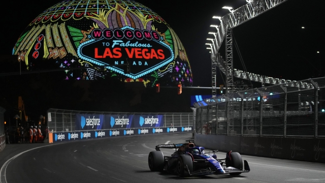 Alexander Albon, of Thailand, drives during the final practice session for the Formula One Las Vegas Grand Prix auto race.