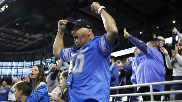 Detroit Lions fans celebrate the team's win over the Chicago Bears during the second half of an NFL football game. 2023.