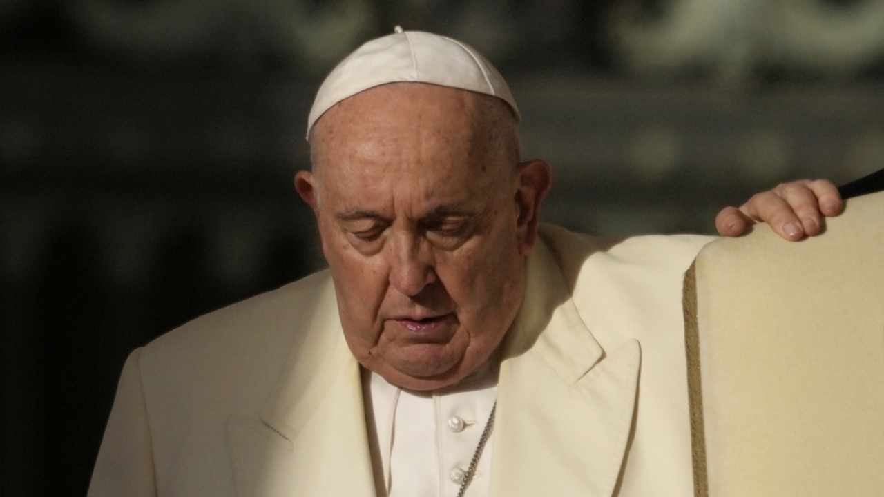 Pope Francis arrives for his weekly general audience in St. Peter's Square.