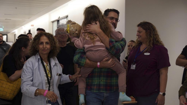 Moran Alony hugging his niece after she spent nearly two months in Hamas captivity