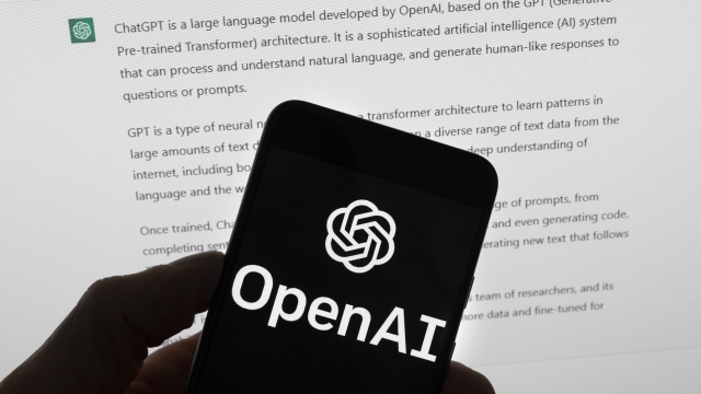 The OpenAI logo is seen on a mobile phone