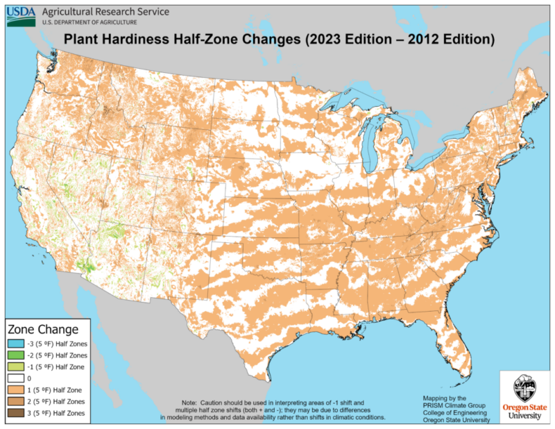 2023 Differences in USDA Plant Hardiness Map
